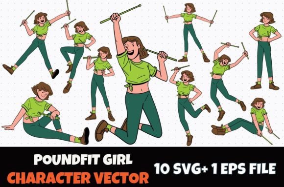 10 Poundfit Girl Cartoon Vector SVG: Graphics & Crafts