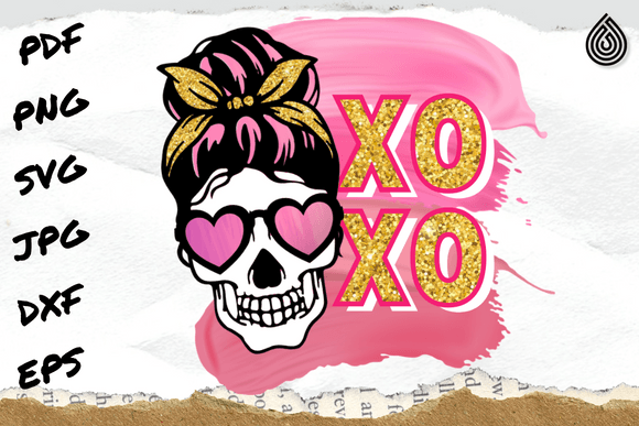 XOXO Valentines Skull PNG SVG for Graphics and Crafts